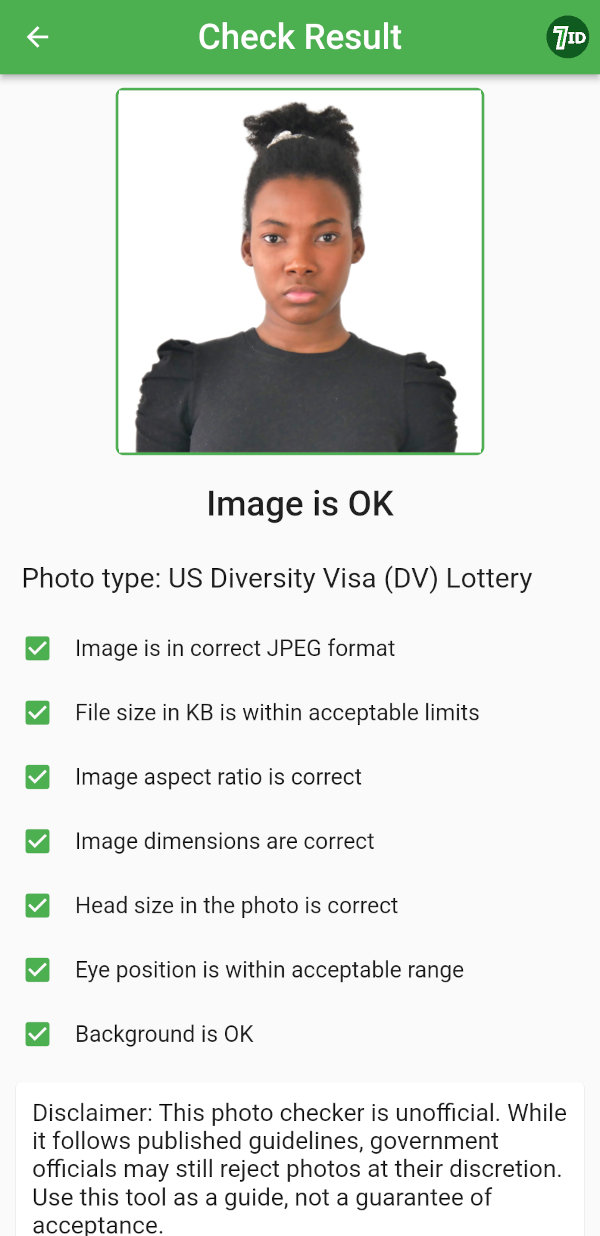 Verificator foto program 7ID DV - fotografie bună